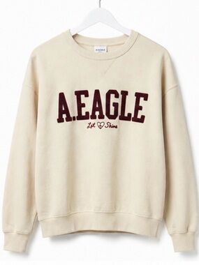 American Eagle Cream Waffle Knit Crewneck Sweater
